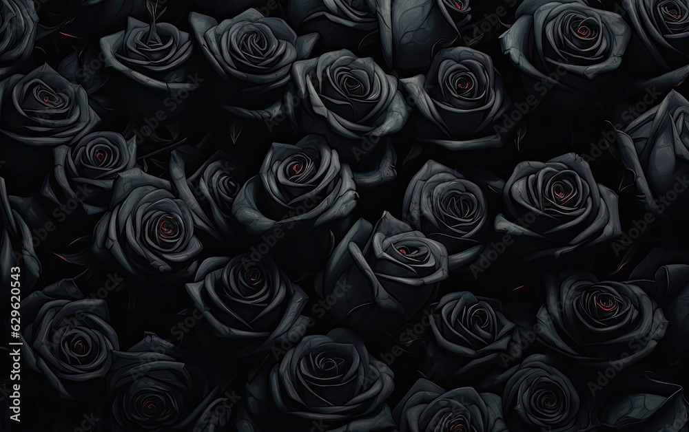 black roses forming a straight border on a solid black background