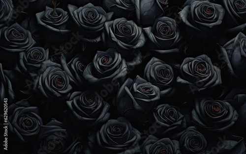 black roses forming a straight border on a solid black background