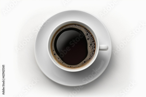 Top view on white coffee cup isolated on white background, cup of cappuccino, generative ai