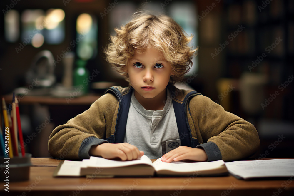 Generative ai collage of schoolkid in classroom having lesson reading textbook school concept