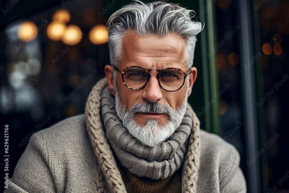 Generative ai collage of cool modern mature guy look in camera outdoors wear season clothes