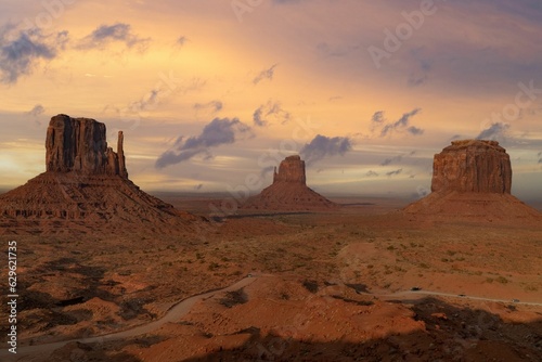 Tranquil scene of Monument Valley in Utah, USA, featuring a vast desert landscape