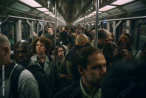 Crowded Subway Train Commuters