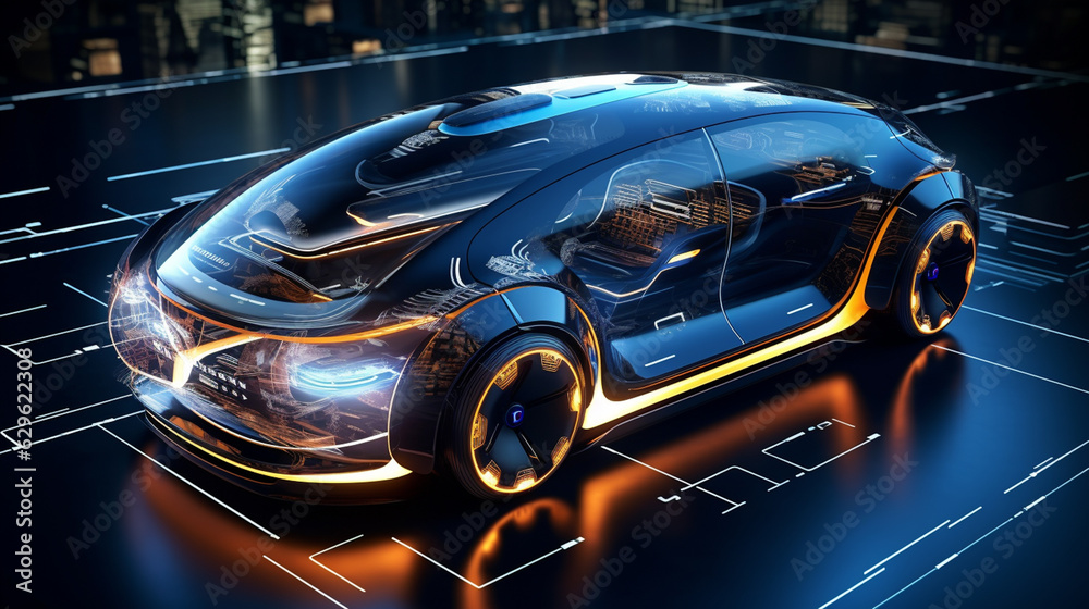 Fototapeta premium EV car technology for the future.3D rendering.