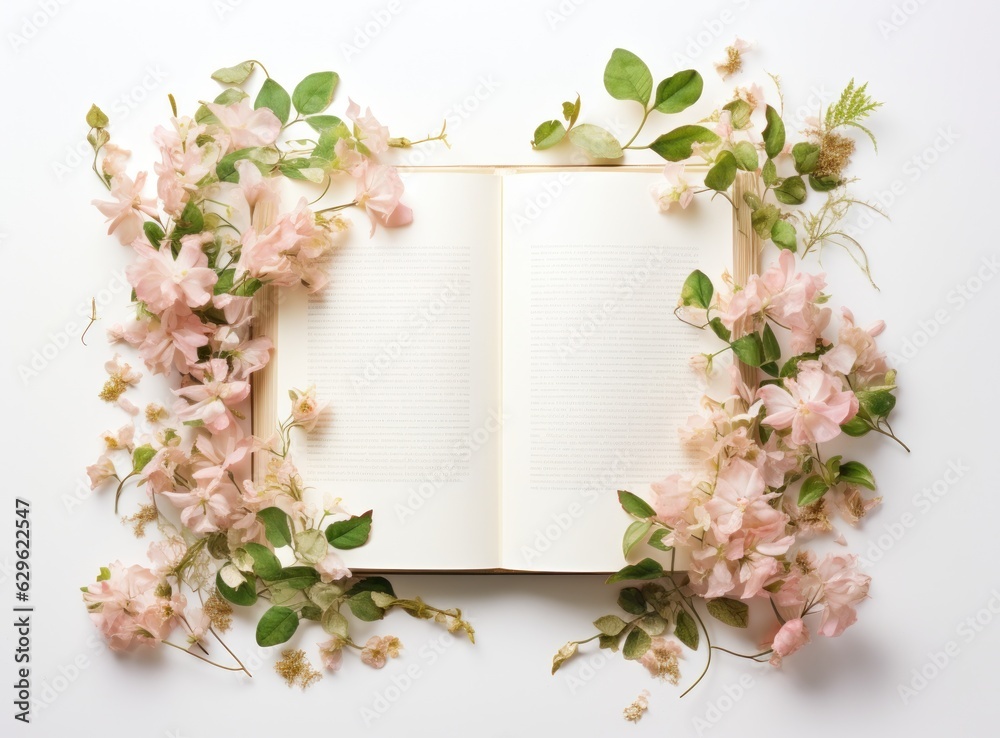 Obraz premium Empty book with flowers