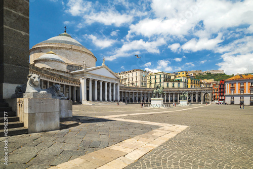 Naples, Italy. Piazza del Plebiscito with the Basilica of San Francesco da Paola and the equestrian statues depicting Charles III of Bourbon and his son Ferdinand I of the Two Sicilies. 2023-07-04. photo
