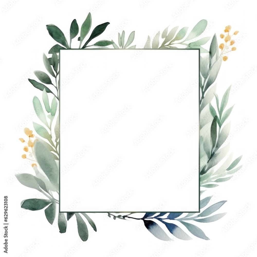 Watercolor natural frame for wedding invitation