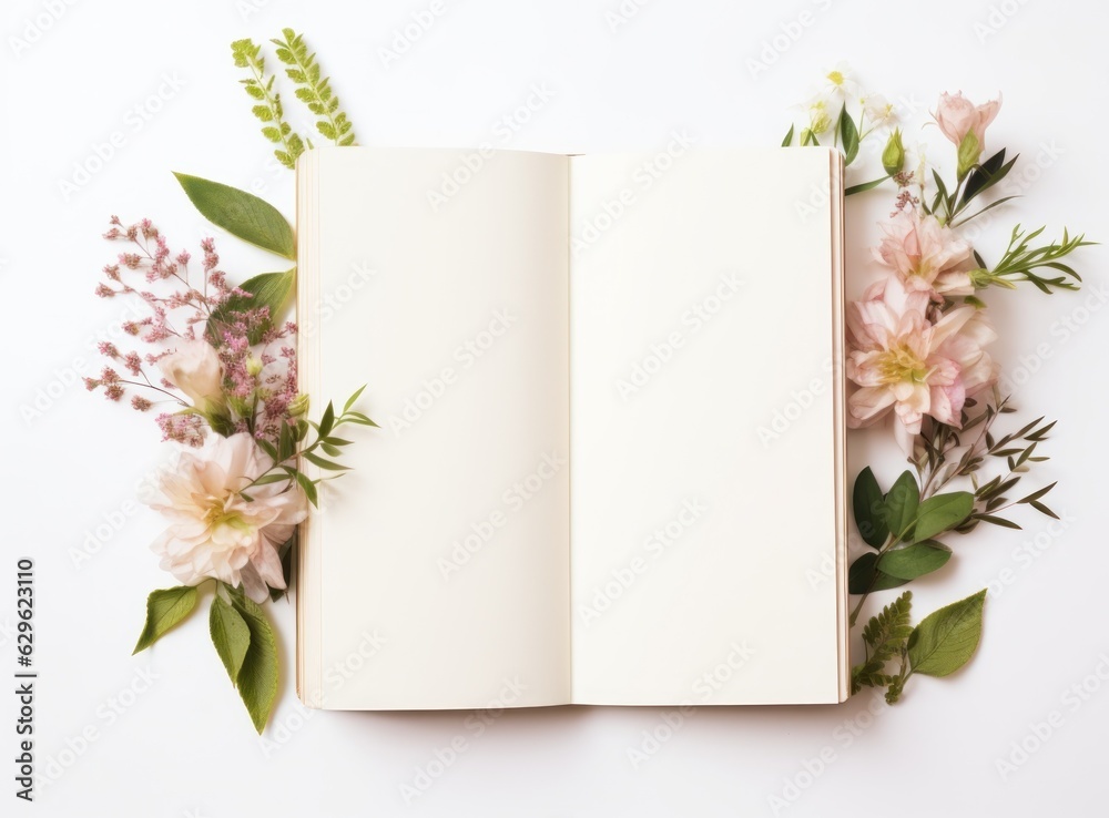 Fototapeta premium Empty book with flowers