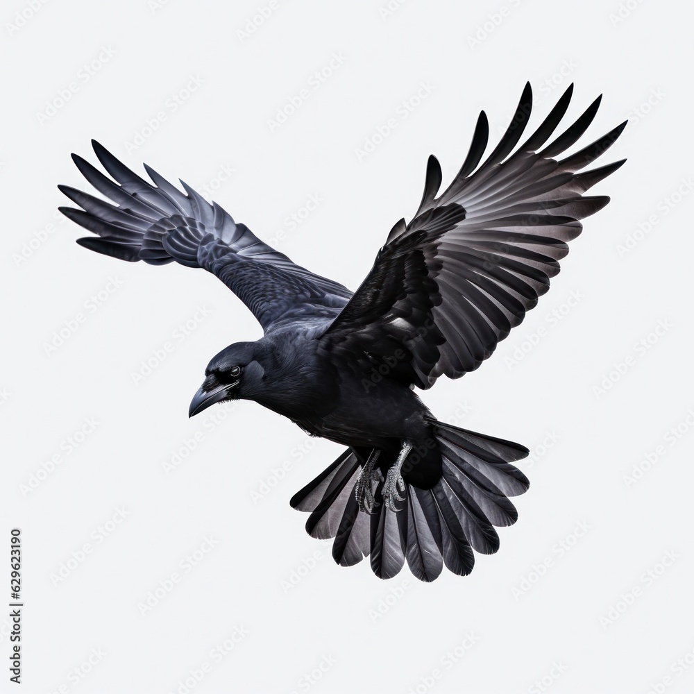 Naklejka premium Flying black crow isolated