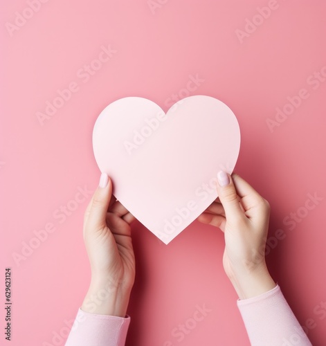 Woman holding pink heart card