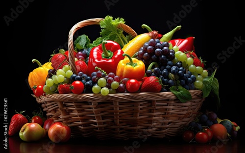 colorful fruits and vegetables in a wicker basket