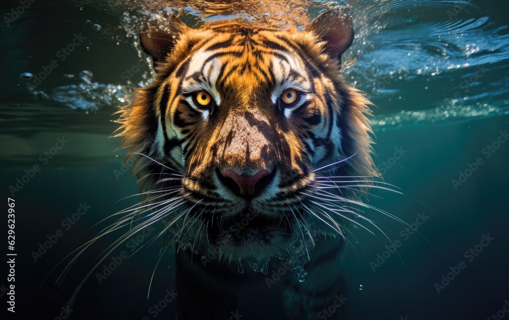 under water nature photography of a exotic tiger swimming underwater under water nature photography of a exotic tiger swimming underwater
