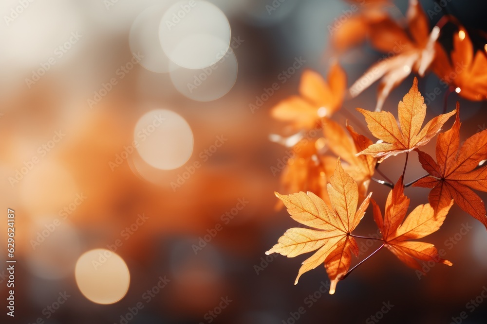 Maple leaf with Autumn background with orange, Generative with Ai. Maple leaf with Autumn background with orange, Generative with Ai.