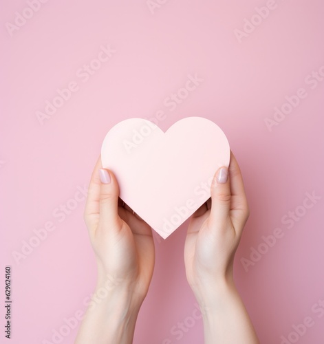 Woman holding pink heart card