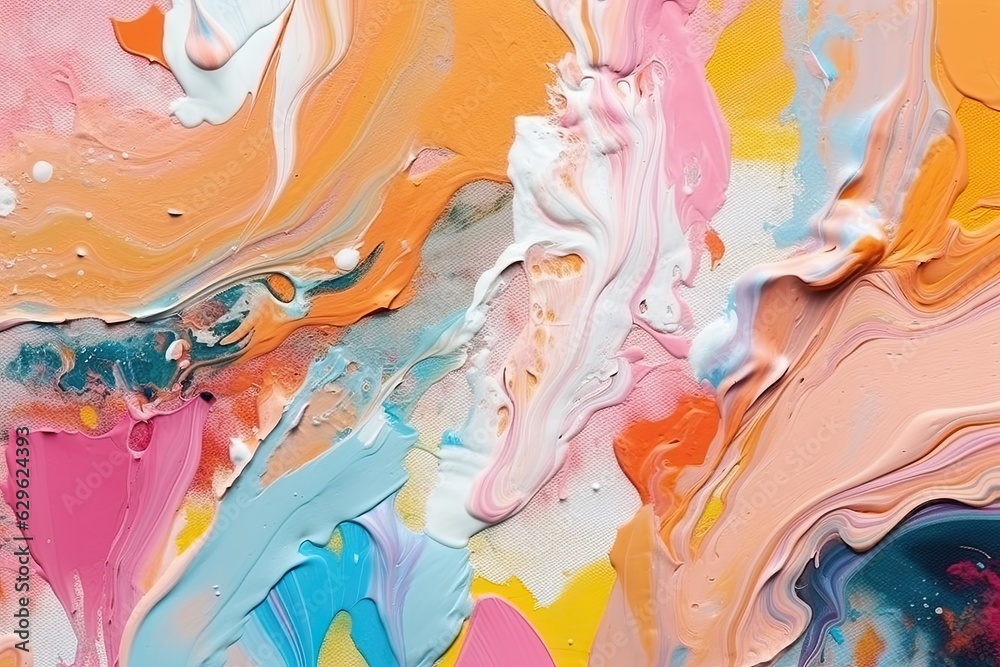 Chromatic Euphoria: Bright Swirls of Acrylic Paint in Motion (Generative AI)