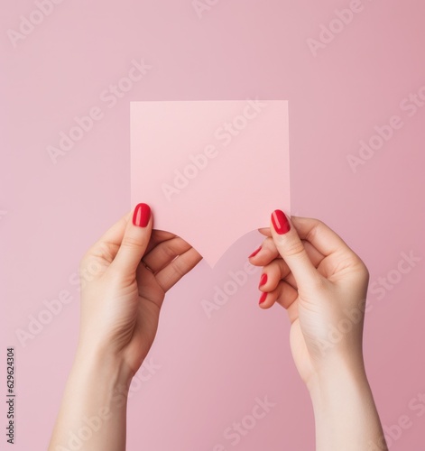 Woman holding pink heart card