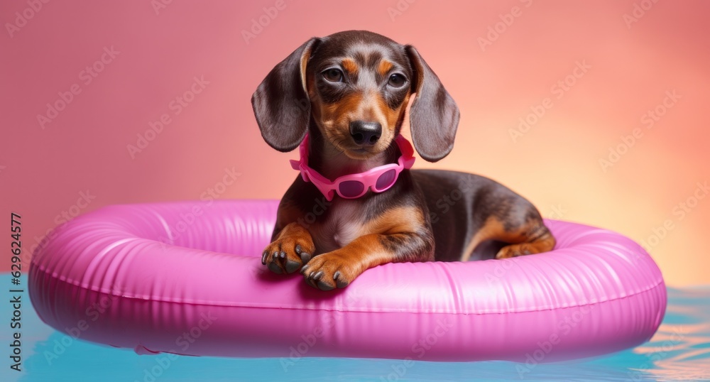 Cute dog with swimming ring