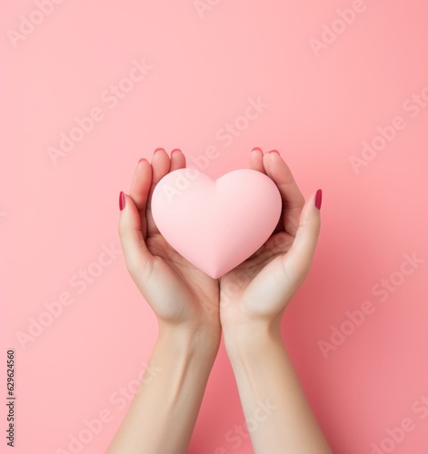 Woman holding pink heart card