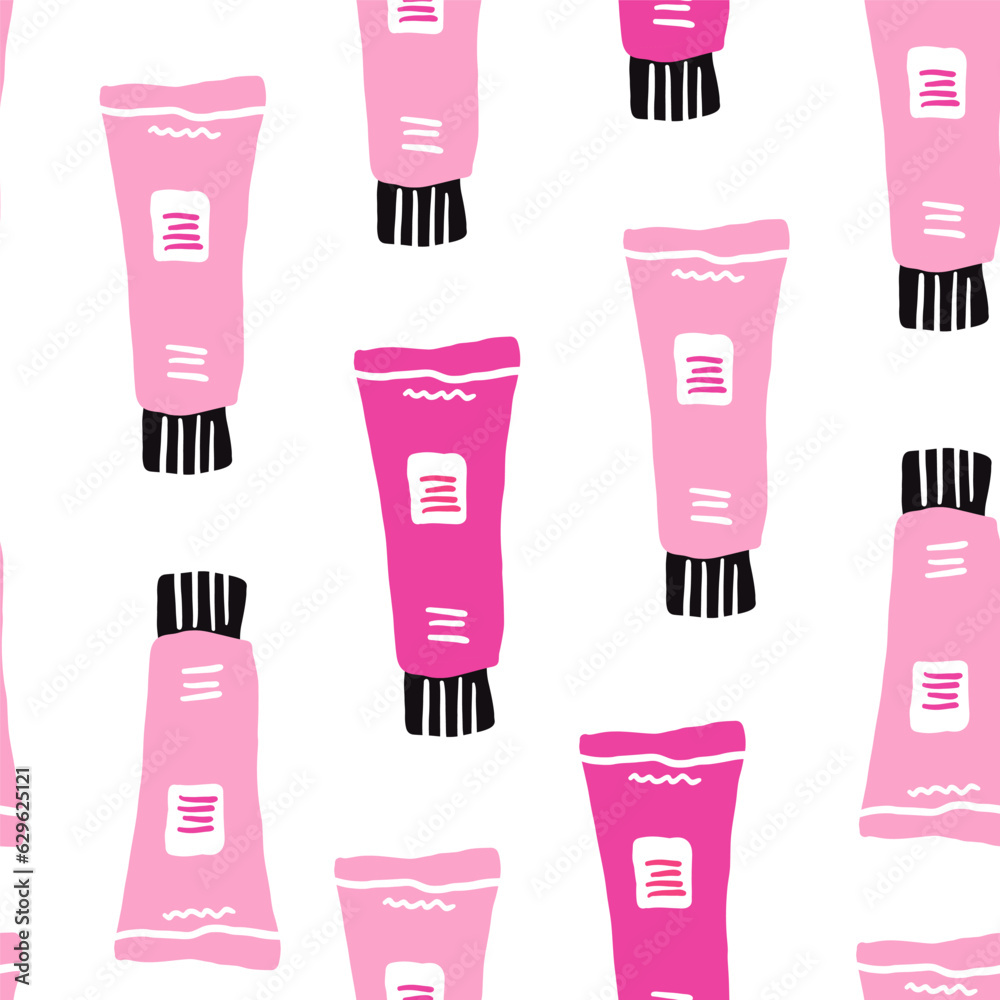 Vector pattern of tube used for toothpaste or cosmetics product in light pink color and white accent. Vector illustration Vector pattern of tube used for toothpaste or cosmetics product in light pink color and white accent. Vector illustration