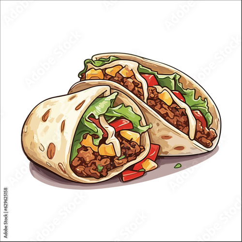 Mexician traditional food taco vector illustration clipart isolated on white 