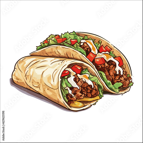 Mexician traditional food taco vector illustration clipart isolated on white 