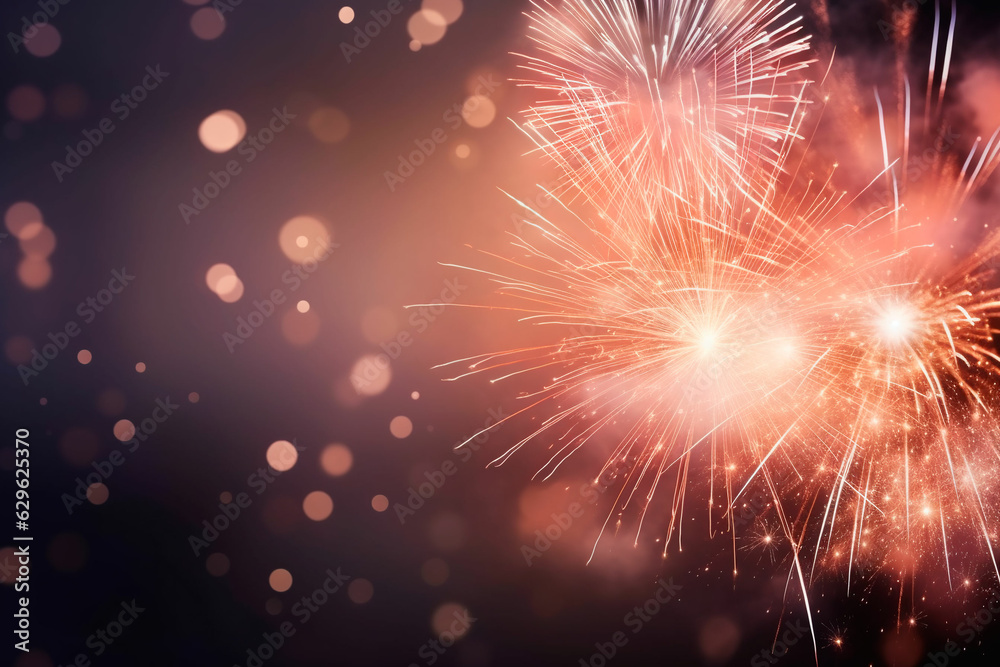 Fototapeta premium Fireworks, copy space. Festive background