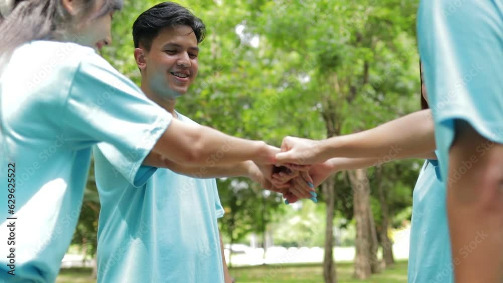 Asian volunteer groups that support nature and the environment work together as a team. Social volunteer concept. world environment day Asian volunteer groups that support nature and the environment work together as a team. Social volunteer concept. world environment day