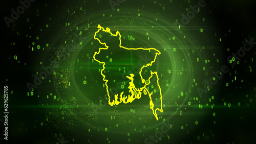 Bangladesh Map on Digital Technology Background