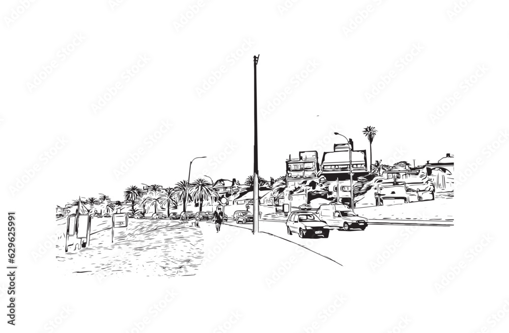 Building view with landmark of Punta Gorda is the city in Florida. Hand drawn sketch illustration in vector.