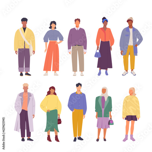male and female characters dressed in trendy clothes. set of well dressed casual stylish, street outfits people. set of handsome and cute characters trendsetters. vector cartoon characters
