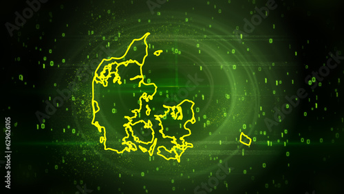 Denmark Map on Digital Technology Background