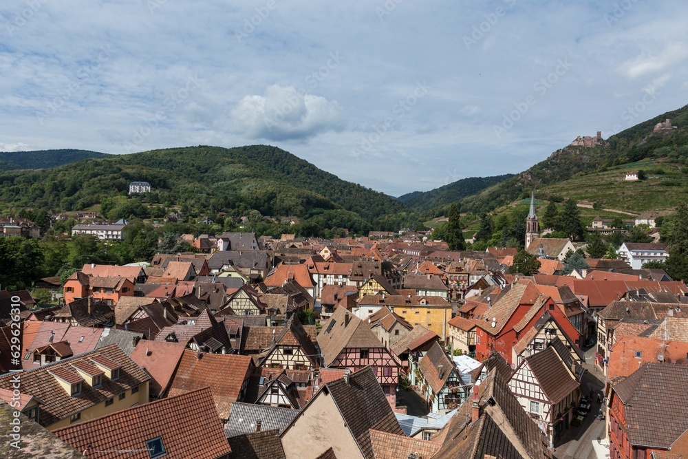 Landscape of a town in hills in Ribeauville, Alsace, France Landscape of a town in hills in Ribeauville, Alsace, France