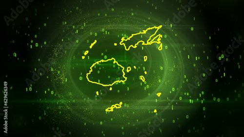 Fiji Map on Digital Technology Background
