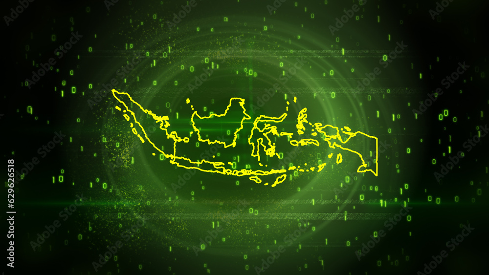 Indonesia Map on Digital Technology Background