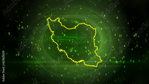 Iran Map on Digital Technology Background