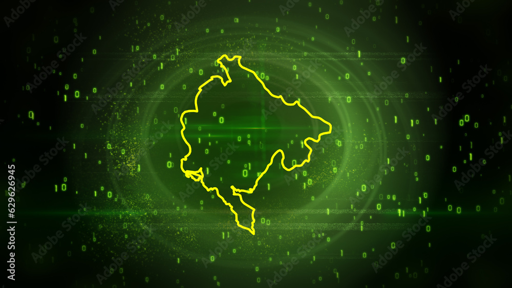 Montenegro Map on Digital Technology Background Montenegro Map on Digital Technology Background
