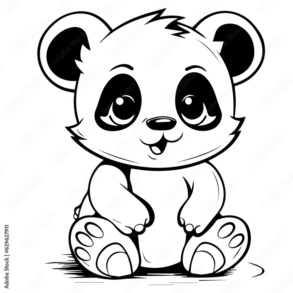 panda bear. Cartoon outlined design panda bear. Cartoon outlined design