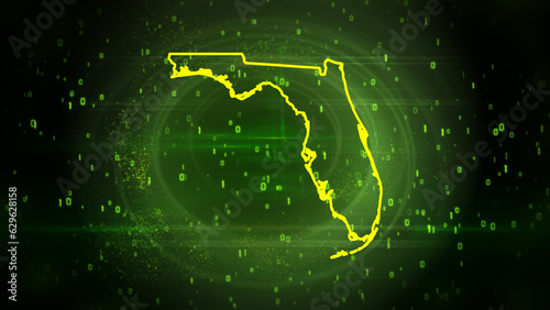 Florida State Map on Digital Technology Background