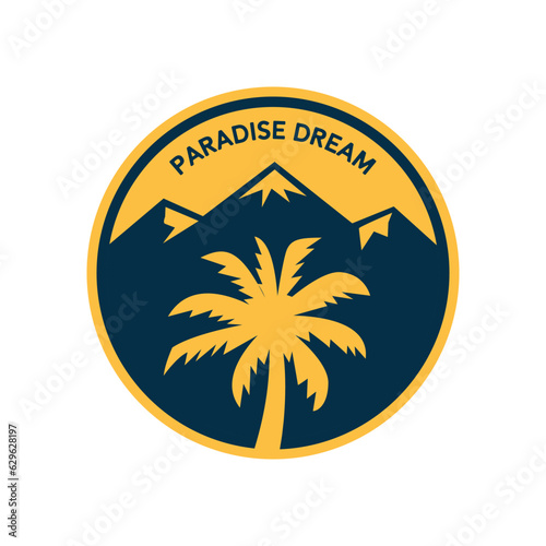 palm tree with mountain vintage hipster rustic retro stamp nature view logo inspiration