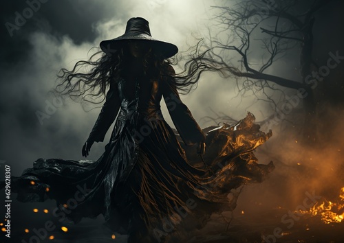 Enchanting Halloween Witch: A Mysterious Sorceress Embracing the Magic of the Night. Generative Ai © DigitalGenetics