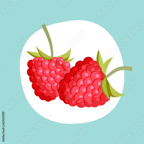 Ripe juicy raspberries in flat cartoon style. Ecoproduct. Vector illustration.