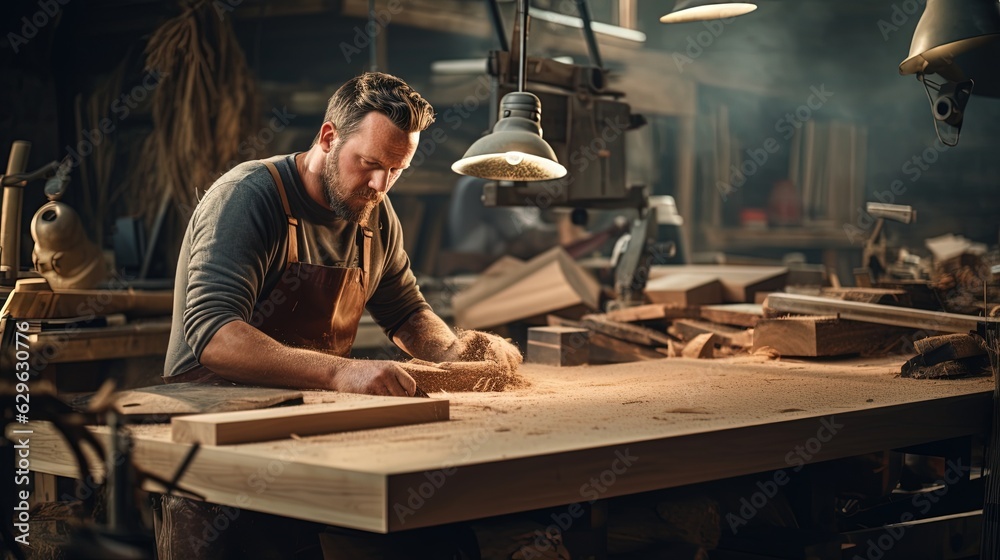 Commercial Shot of a Carpenter doing is Job inside an Industry. Commercial Shot of a Carpenter doing is Job inside an Industry.