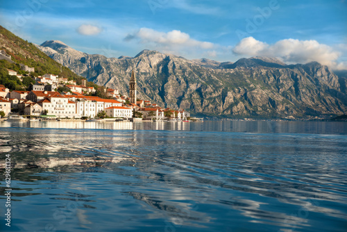 View of the Bay of Kotor and the historical town of Perast in Montenegro