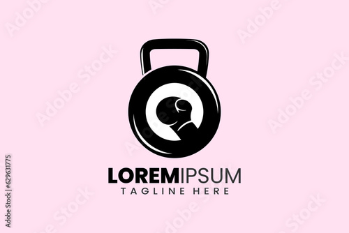 Fitness gym concept vector logo label icon emblem with boxing barbell shape workout bodybuilding