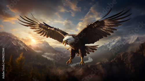 Flying american eagle nature cinematic scenery ai generated