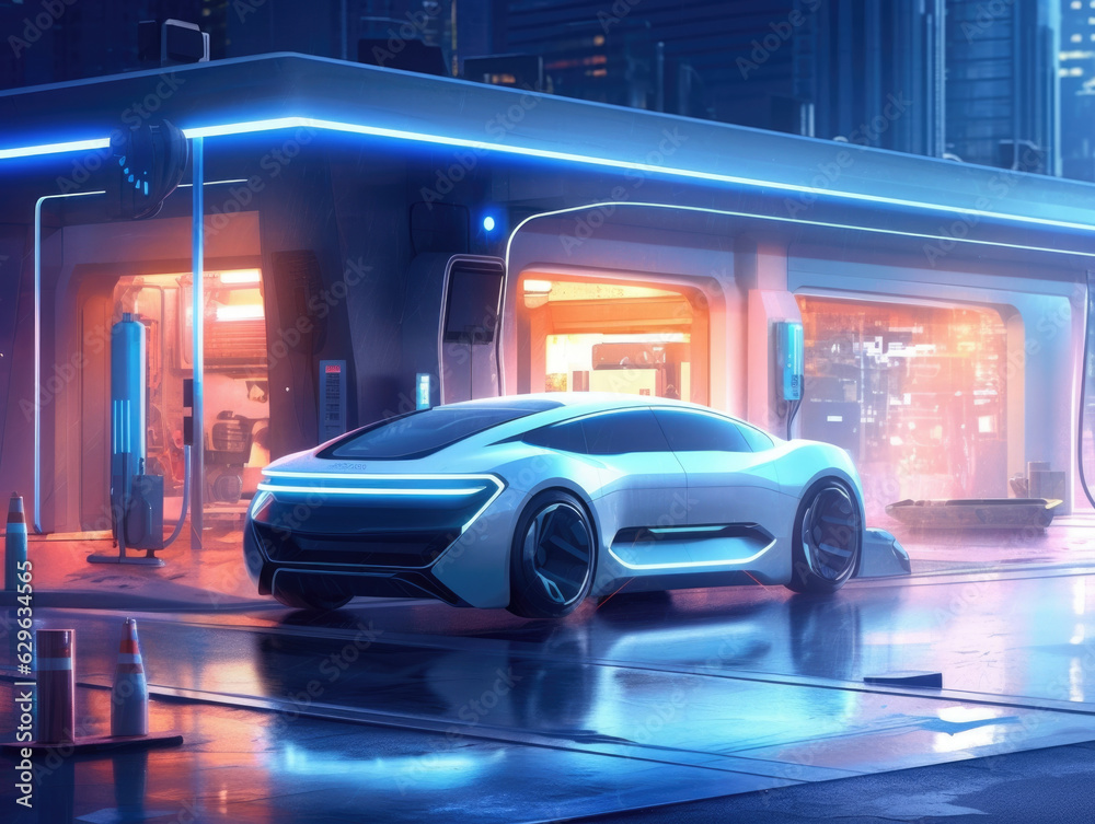 A futuristic electric charging station glowing in a bright white light at the entrance of a bustling shopping mall. . A futuristic electric charging station glowing in a bright white light at the entrance of a bustling shopping mall. .