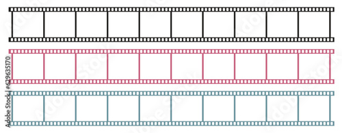A set of film strips. Old retro cinema movie strip. Video recording. Vector illustration.