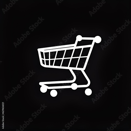 Shopping cart icon on black. Ai generation.