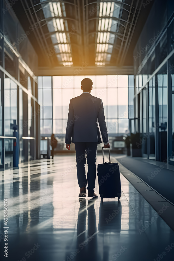 Businessman walking in airport. Ai generation. Businessman walking in airport. Ai generation.