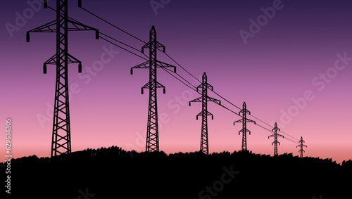 Silhouette of high voltage power lines